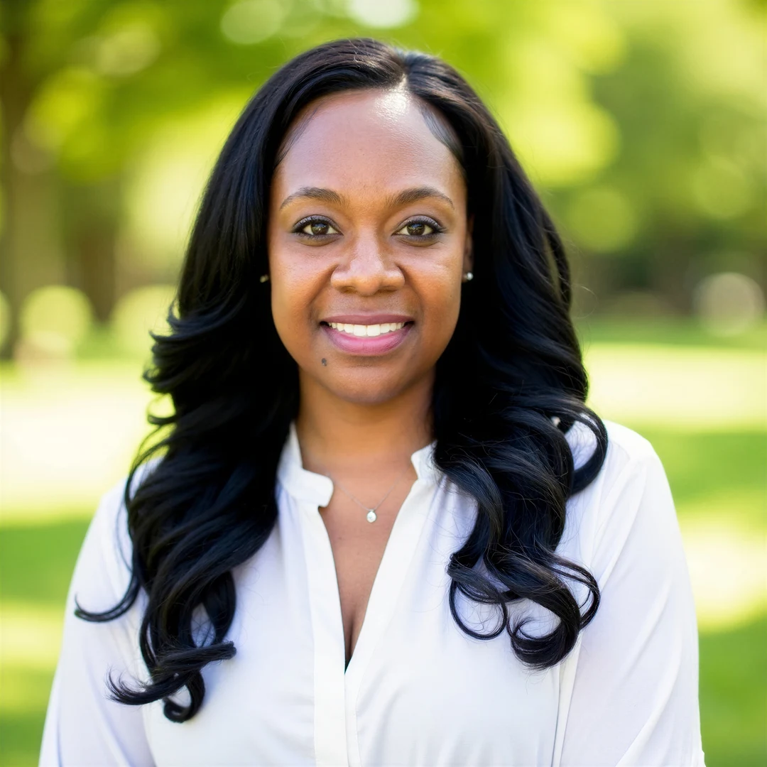Natasha Rose, pastoral wellness coach, outdoors in a white blouse